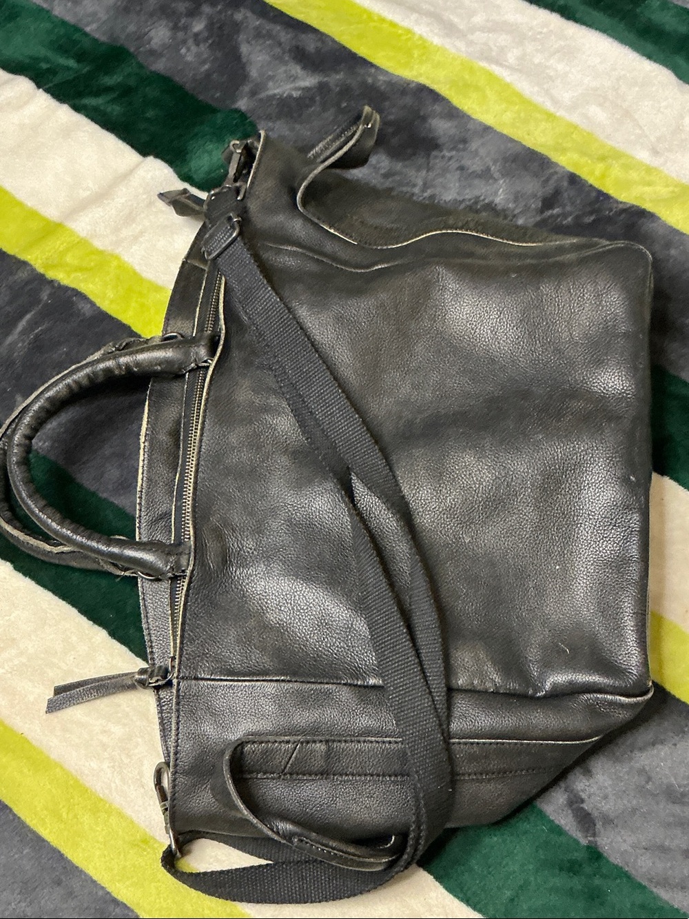 Free People We The Free Leslie Leather Tote Bag Satchel Distressed Black - Picture 14 of 14